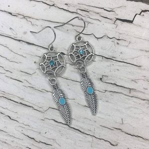 Dreamcatcher Silver Earrings dangle Boho